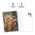 Load image into Gallery viewer, The cover and inside of Tree-Free’s Butterfly Buddha All Occasion Card card, along with the following text: “1 greeting card, 1 matching envelope”