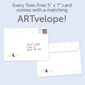 Load image into Gallery viewer, The envelope for Tree-Free’s My World card, along with the following text: “Every Tree-Free 5x7 card comes with a matching ARTvelope!”