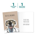 Load image into Gallery viewer, The cover and inside of Tree-Free’s Dead in Dog Years card, along with the following text: “1 greeting card, 1 matching envelope”