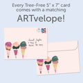 Load image into Gallery viewer, The envelope for Tree-Free’s Go Shorty card, along with the following text: “Every Tree-Free 5x7 card comes with a matching ARTvelope!”