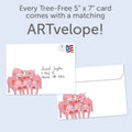 Load image into Gallery viewer, The envelope for Tree-Free’s Hogs And Kisses Thinking Of You Card card, along with the following text: “Every Tree-Free 5x7 card comes with a matching ARTvelope!”