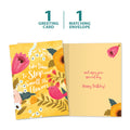 Load image into Gallery viewer, The cover and inside of Tree-Free’s Smell The Flowers Birthday Card card, along with the following text: “1 greeting card, 1 matching envelope”