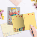 Load image into Gallery viewer, The inside of Tree-Free’s We Rise card, with the cover and envelope in the background.