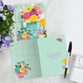 Load image into Gallery viewer, The inside of Tree-Free’s Hope Love and Joy card, with the cover and envelope in the background.