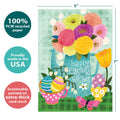 Load image into Gallery viewer, The cover of Tree-Free’s Hope Love and Joy card with lines demonstrating its 5x7 dimensions, along with the following text: “100% PCW recycled paper, proudly made in the USA, sustainably printed on extra-thick card stock”