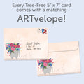 Load image into Gallery viewer, The envelope for Tree-Free’s Floral Bouquet Elephant Encouragement Card card, along with the following text: “Every Tree-Free 5x7 card comes with a matching ARTvelope!”