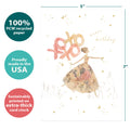 Load image into Gallery viewer, The cover of Tree-Free’s Magical Day card with lines demonstrating its 5x7 dimensions, along with the following text: “100% PCW recycled paper, proudly made in the USA, sustainably printed on extra-thick card stock”