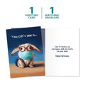 Load image into Gallery viewer, The cover and inside of Tree-Free’s Mask Bunny card, along with the following text: “1 greeting card, 1 matching envelope”