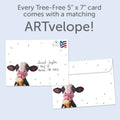 Load image into Gallery viewer, The envelope for Tree-Free’s Moo-licious card, along with the following text: “Every Tree-Free 5x7 card comes with a matching ARTvelope!”