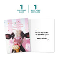 Load image into Gallery viewer, The cover and inside of Tree-Free’s Moo-Licious Birthday Card card, along with the following text: “1 greeting card, 1 matching envelope”