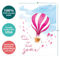 Load image into Gallery viewer, The cover of Tree-Free’s Heart Soar card with lines demonstrating its 5x7 dimensions, along with the following text: “100% PCW recycled paper, proudly made in the USA, sustainably printed on extra-thick card stock”