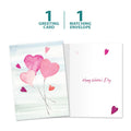 Load image into Gallery viewer, The cover and inside of Tree-Free’s Heart Balloons card, along with the following text: “1 greeting card, 1 matching envelope”