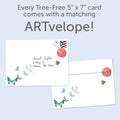 Load image into Gallery viewer, The envelope for Tree-Free’s Dream Big Balloons card, along with the following text: “Every Tree-Free 5x7 card comes with a matching ARTvelope!”
