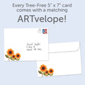 Load image into Gallery viewer, The envelope for Tree-Free’s Pumpkins and Sunflowers card, along with the following text: “Every Tree-Free 5x7 card comes with a matching ARTvelope!”