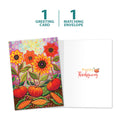 Load image into Gallery viewer, The cover and inside of Tree-Free’s Pumpkins And Sunflowers Thanksgiving Card card, along with the following text: “1 greeting card, 1 matching envelope”