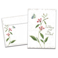 Load image into Gallery viewer, Cover of The Heart Remembers Sympathy card (featuring script text next to artwork of flowers and a butterfly) and its matching envelope