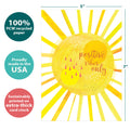 Load image into Gallery viewer, The cover of Tree-Free’s Positive Vibes Only All Occasion Card card with lines demonstrating its 5x7 dimensions, along with the following text: “100% PCW recycled paper, proudly made in the USA, sustainably printed on extra-thick card stock”