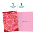 Load image into Gallery viewer, The cover and inside of Tree-Free’s Layers of Hearts card, along with the following text: “1 greeting card, 1 matching envelope”