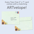 Load image into Gallery viewer, The envelope for Tree-Free’s Thankful Sunflowers card, along with the following text: “Every Tree-Free 5x7 card comes with a matching ARTvelope!”