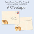 Load image into Gallery viewer, The envelope for Tree-Free’s Thankful Pumpkins Thanksgiving Card card, along with the following text: “Every Tree-Free 5x7 card comes with a matching ARTvelope!”