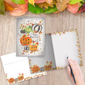 Load image into Gallery viewer, The inside of Tree-Free’s Spooky Spiders card, with the cover and envelope in the background.