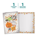 Load image into Gallery viewer, The cover and inside of Tree-Free’s Spooky Spiders And Pumpkins Halloween Card card, along with the following text: “1 greeting card, 1 matching envelope”