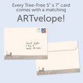 Load image into Gallery viewer, The envelope for Tree-Free’s Haunted House card, along with the following text: “Every Tree-Free 5x7 card comes with a matching ARTvelope!”