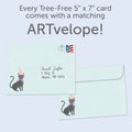 Load image into Gallery viewer, The envelope for Tree-Free’s Black Cat and Moon card, along with the following text: “Every Tree-Free 5x7 card comes with a matching ARTvelope!”