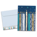 Load image into Gallery viewer, The cover of Tree-Free's Menorah Candles card, along with its matching envelope.
