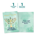 Load image into Gallery viewer, The cover and inside of Tree-Free’s Floral Menorah Hanukkah Card card, along with the following text: “1 greeting card, 1 matching envelope”