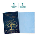 Load image into Gallery viewer, The cover and inside of Tree-Free’s Bird Tree Of Life Solstice Card card, along with the following text: “1 greeting card, 1 matching envelope”
