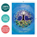 Load image into Gallery viewer, The cover of Tree-Free’s Longest Night Mandala card with lines demonstrating its 5x7 dimensions, along with the following text: “100% PCW recycled paper, proudly made in the USA, sustainably printed on extra-thick card stock”