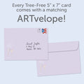 Load image into Gallery viewer, The envelope for Tree-Free’s Year Of Celebration card, along with the following text: “Every Tree-Free 5x7 card comes with a matching ARTvelope!”
