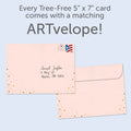 Load image into Gallery viewer, The envelope for Tree-Free’s Golden New Year card, along with the following text: “Every Tree-Free 5x7 card comes with a matching ARTvelope!”