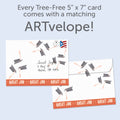 Load image into Gallery viewer, The envelope for Tree-Free’s Hooray Congrats card, along with the following text: “Every Tree-Free 5x7 card comes with a matching ARTvelope!”