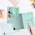 Load image into Gallery viewer, The inside of Tree-Free’s Proud of You card, with the cover and envelope in the background.