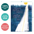 Load image into Gallery viewer, The cover of Tree-Free’s Great Start card with lines demonstrating its 5x7 dimensions, along with the following text: “100% PCW recycled paper, proudly made in the USA, sustainably printed on extra-thick card stock”
