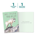 Load image into Gallery viewer, The cover and inside of Tree-Free’s GOAT Dad card, along with the following text: “1 greeting card, 1 matching envelope”