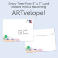Load image into Gallery viewer, The envelope for Tree-Free’s Follow Dreams card, along with the following text: “Every Tree-Free 5x7 card comes with a matching ARTvelope!”