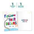 Load image into Gallery viewer, The cover and inside of Tree-Free’s Follow Dreams card, along with the following text: “1 greeting card, 1 matching envelope”
