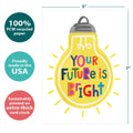 Load image into Gallery viewer, The cover of Tree-Free’s Bright Future card with lines demonstrating its 5x7 dimensions, along with the following text: “100% PCW recycled paper, proudly made in the USA, sustainably printed on extra-thick card stock”