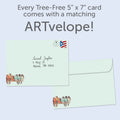 Load image into Gallery viewer, The envelope for Tree-Free’s Overcrowded With Joy card, along with the following text: “Every Tree-Free 5x7 card comes with a matching ARTvelope!”
