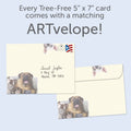 Load image into Gallery viewer, The envelope for Tree-Free’s Dog Years card, along with the following text: “Every Tree-Free 5x7 card comes with a matching ARTvelope!”