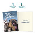 Load image into Gallery viewer, The cover and inside of Tree-Free’s Dog Years card, along with the following text: “1 greeting card, 1 matching envelope”