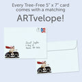 Load image into Gallery viewer, The envelope for Tree-Free’s Racing By card, along with the following text: “Every Tree-Free 5x7 card comes with a matching ARTvelope!”