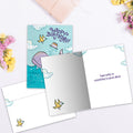 Load image into Gallery viewer, The inside of Tree-Free’s Whaley Happy card, with the cover and envelope in the background.