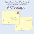 Load image into Gallery viewer, The envelope for Tree-Free’s Cute Little One card, along with the following text: “Every Tree-Free 5x7 card comes with a matching ARTvelope!”