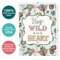 Load image into Gallery viewer, The cover of Tree-Free’s Wild at Heart card with lines demonstrating its 5x7 dimensions, along with the following text: “100% PCW recycled paper, proudly made in the USA, sustainably printed on extra-thick card stock”