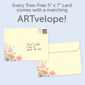 Load image into Gallery viewer, The envelope for Tree-Free’s Oh Happy Day card, along with the following text: “Every Tree-Free 5x7 card comes with a matching ARTvelope!”