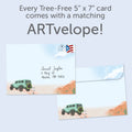 Load image into Gallery viewer, The envelope for Tree-Free’s Life Desert Adventure card, along with the following text: “Every Tree-Free 5x7 card comes with a matching ARTvelope!”
